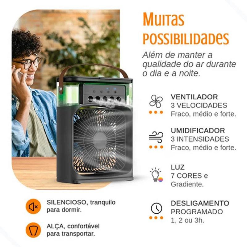 Mini umidificador de ar portátil e ventilador de ar