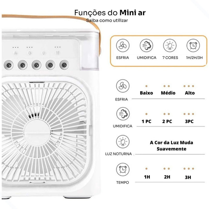 Mini umidificador de ar portátil e ventilador de ar