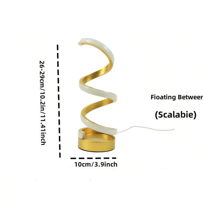 Luminária de Mesa LED Moderna com USB – Design Espiral, Brilho Ajustável e Luz Branca Quente para Quarto e Sala